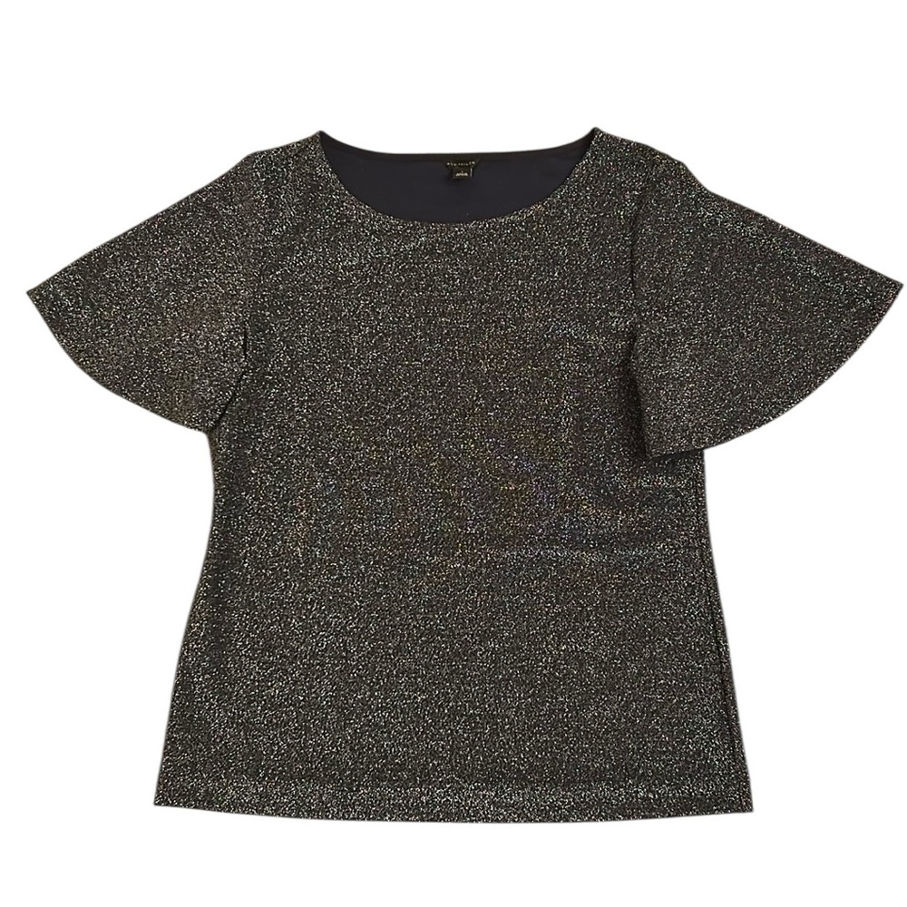 Ann Taylor Black Silver Shimmer Blouse Top Metallic Silver Sparkle Size Small